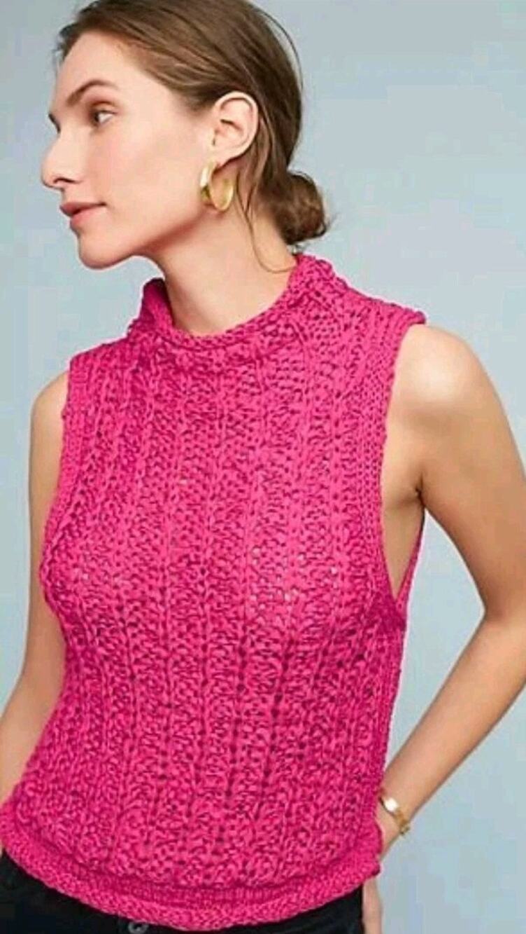 Anthropologie Sweater S MOTH Sleeveless TAPE YARN Loose Crochet Ribbon Vest